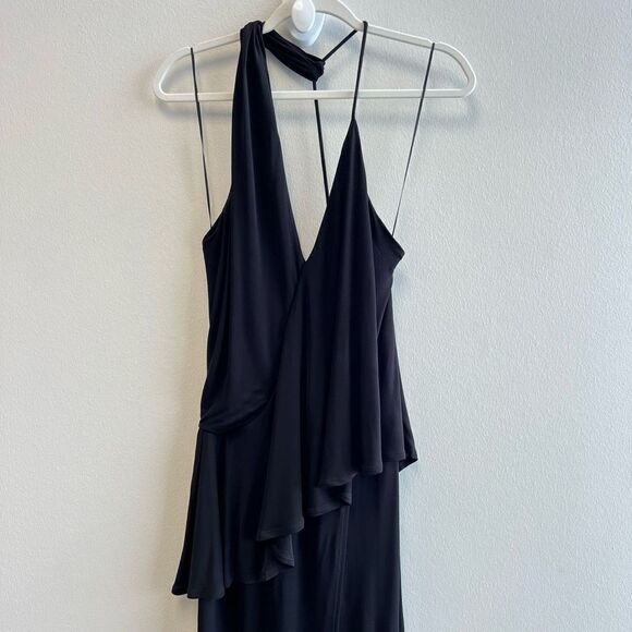 Reiss Xena Asymmetrical Midi Strappy Open Back Cocktail Dress Black UK 12 US 2 - Picture 4 of 13